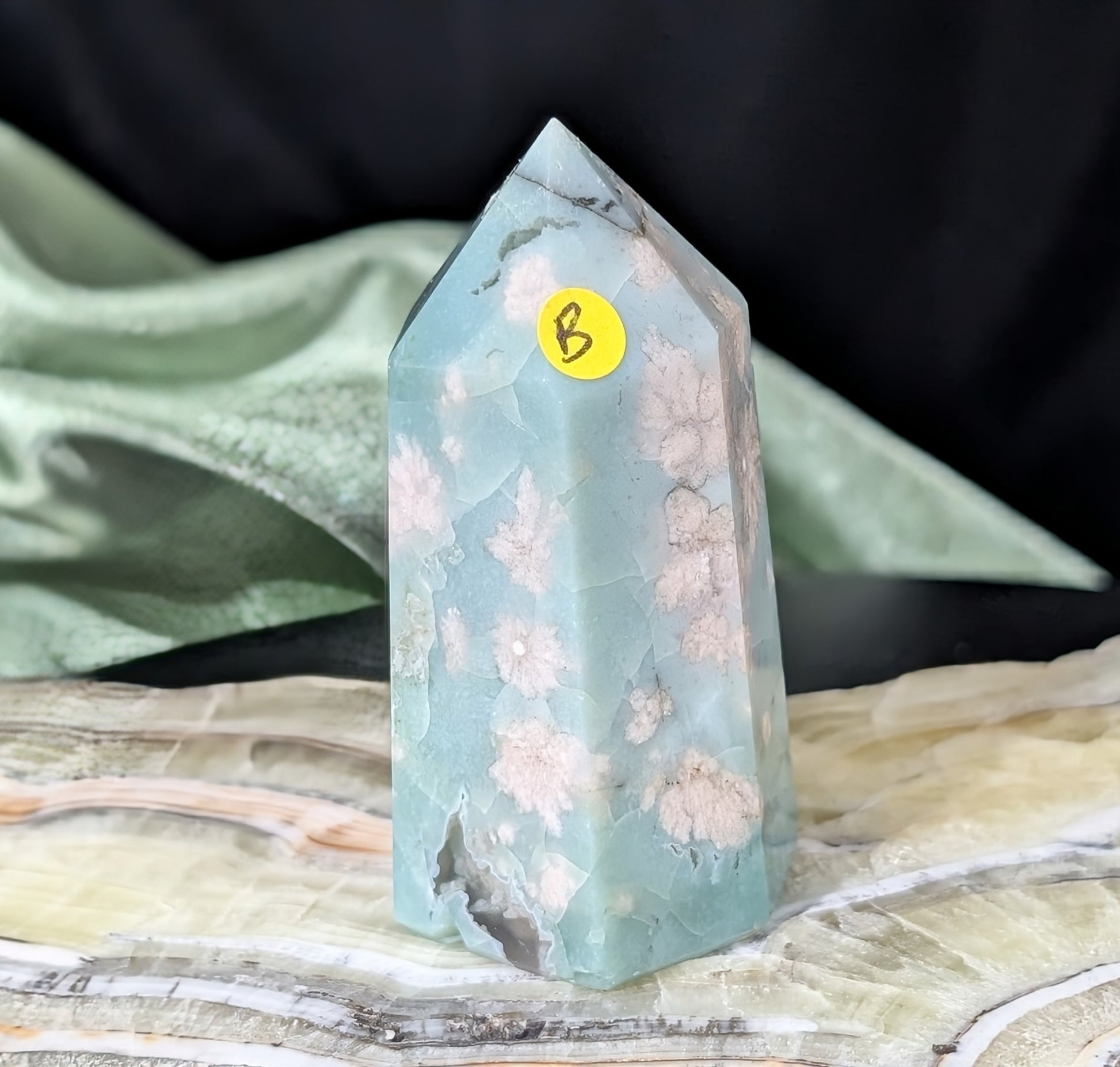 Green Flower Agate Tower