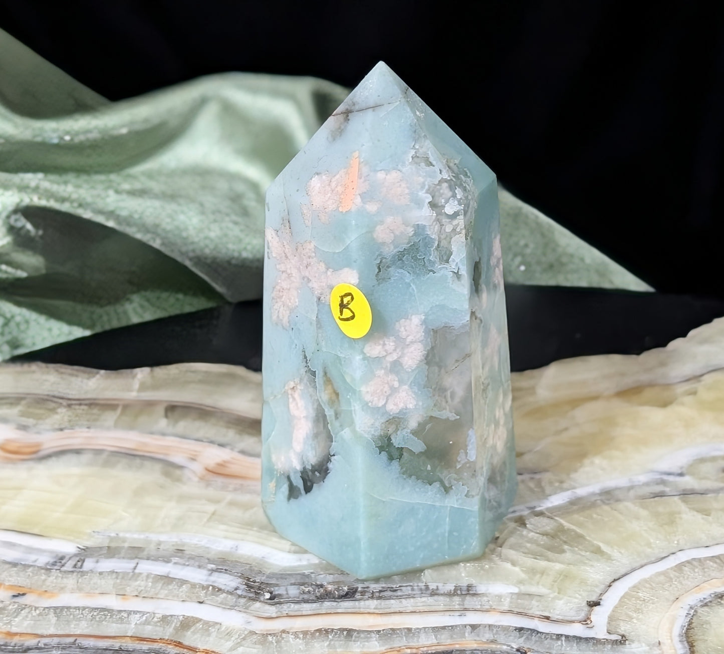 Green Flower Agate Tower