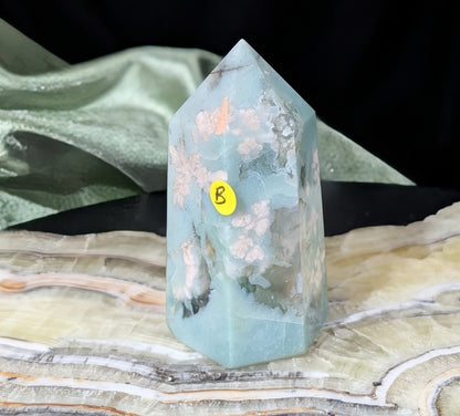 Green Flower Agate Tower