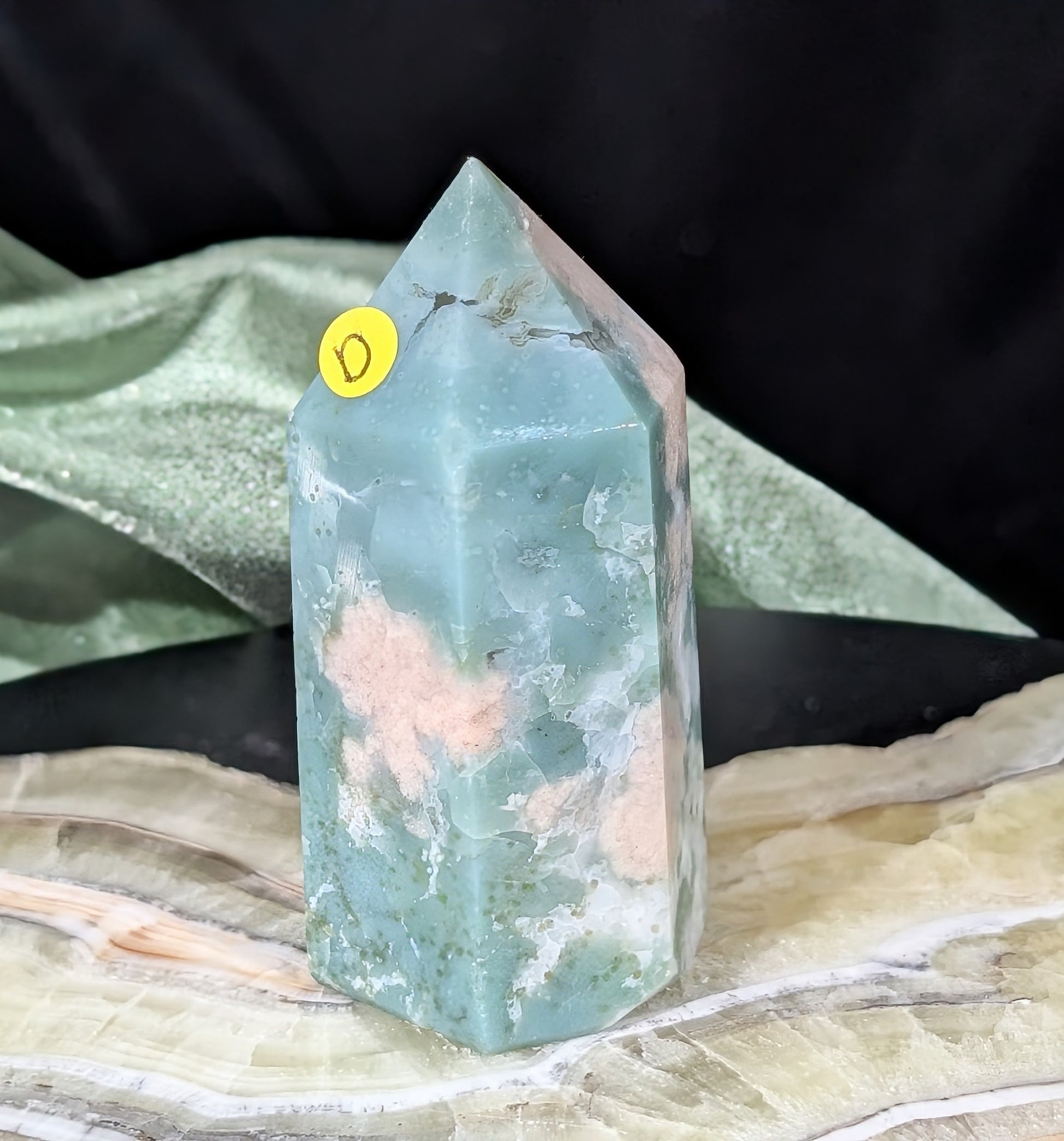 Green Flower Agate Tower