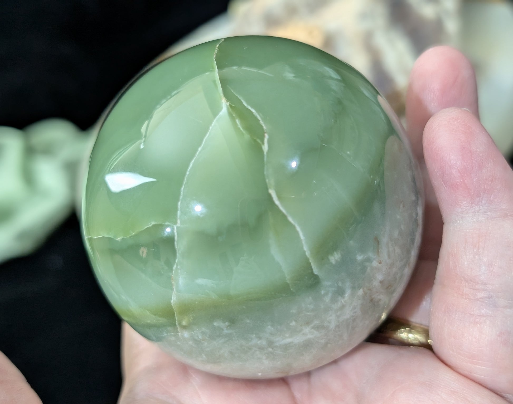 Green Flower Jade Sphere