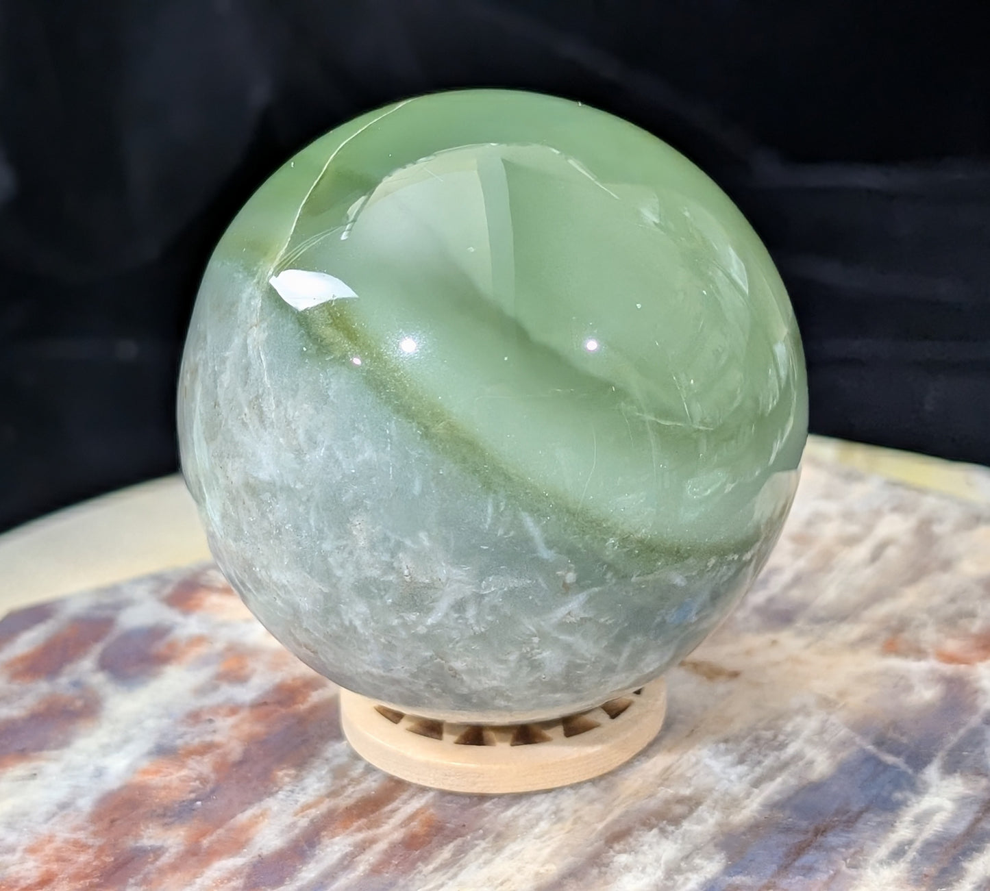 Green Flower Jade Sphere