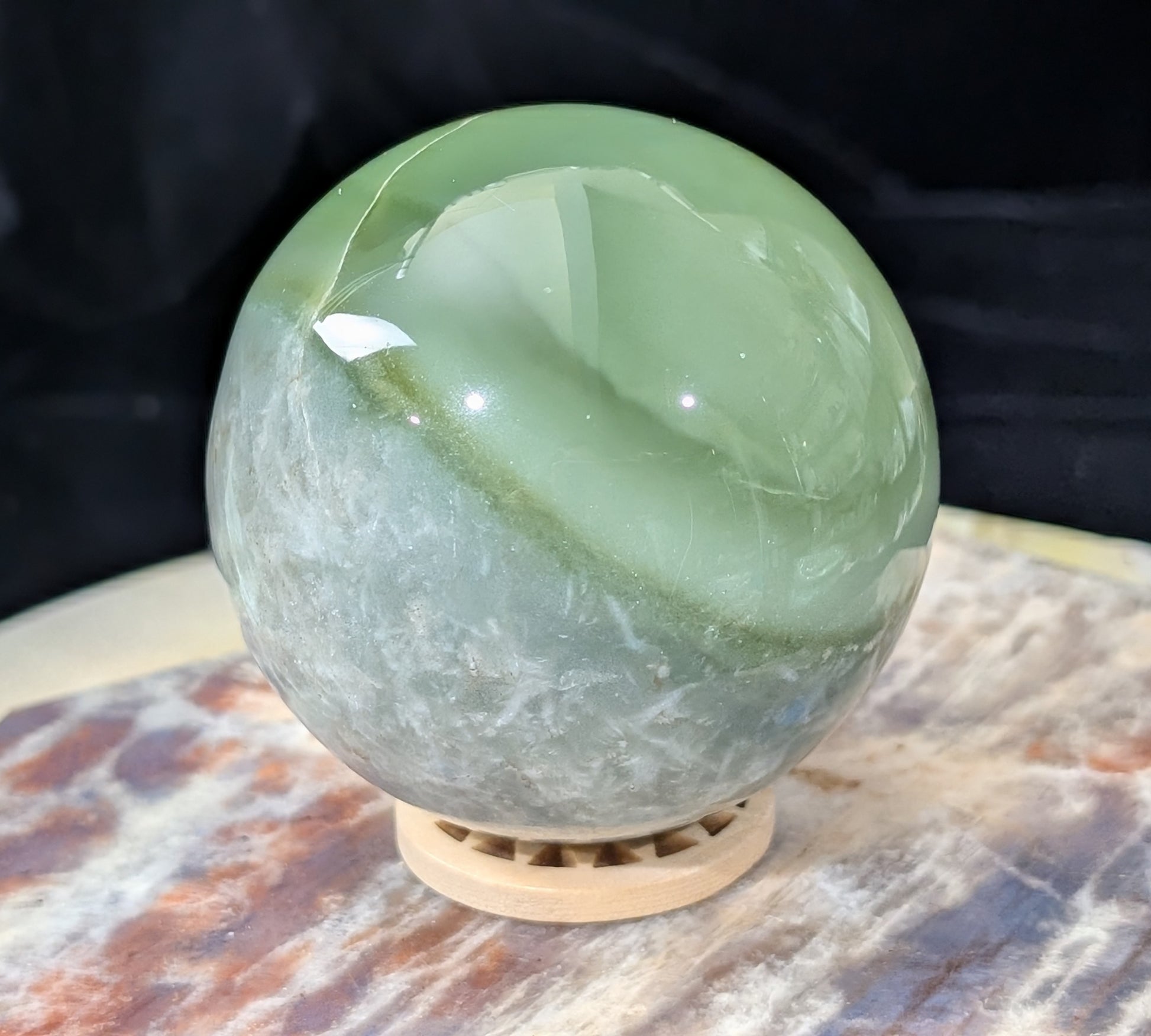 Green Flower Jade Sphere
