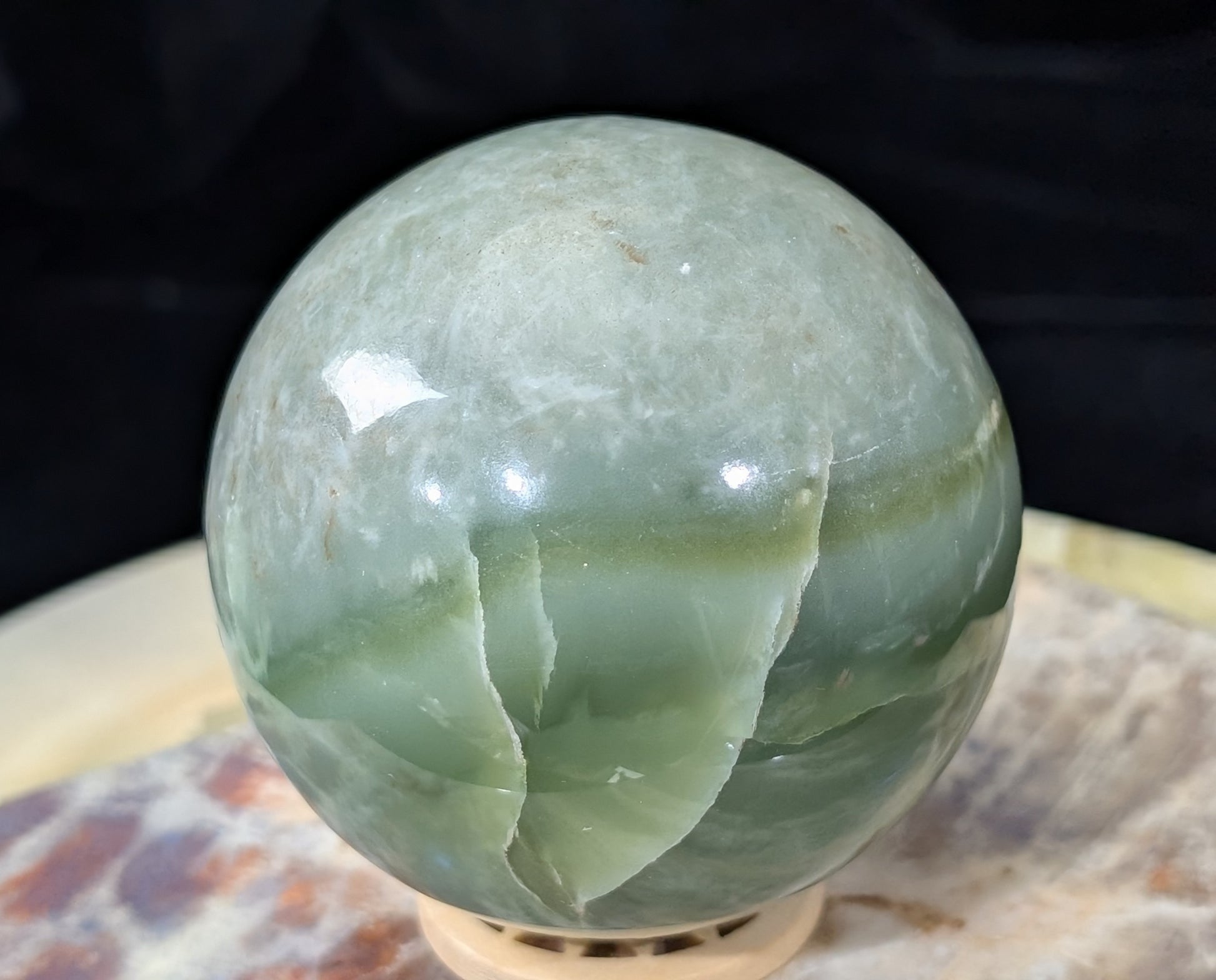 Green Flower Jade Sphere