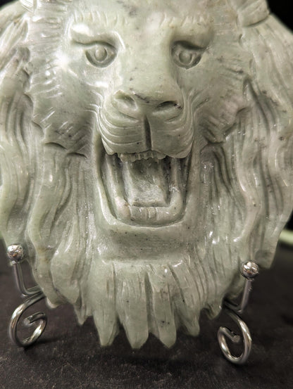 Green Jade Lion Head Carving
