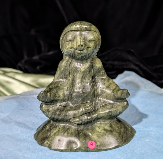Green Jade Meditating Sloth Figurine