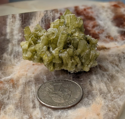 Green Tourmaline on Quartz Specimen
