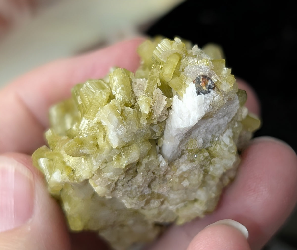 Green Tourmaline on Quartz Specimen