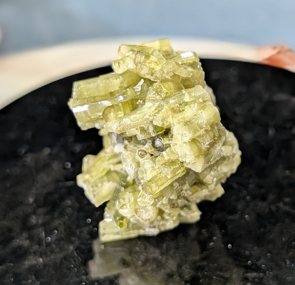 Green Tourmaline on Quartz Specimen
