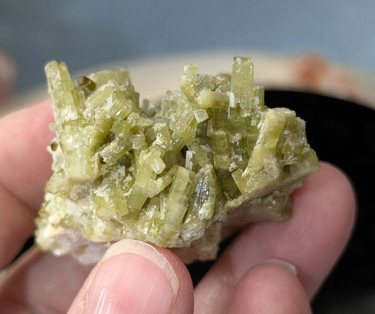 Green Tourmaline on Quartz Specimen