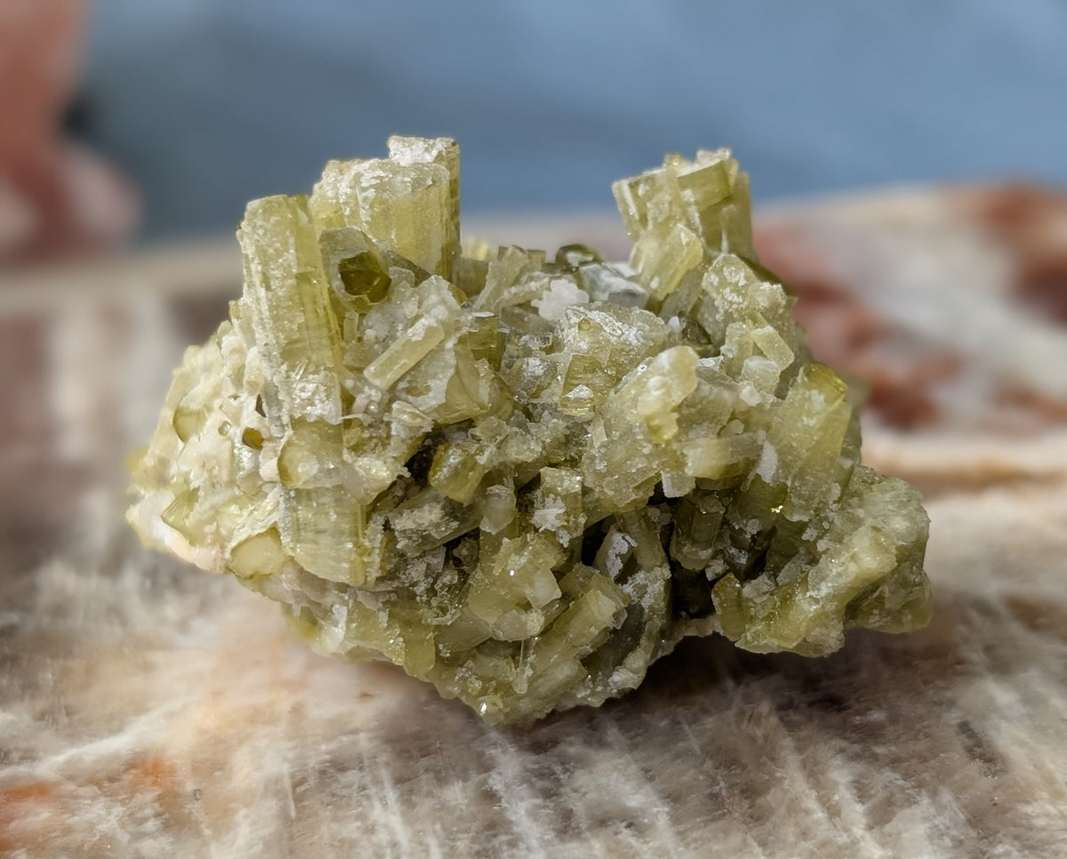 Green Tourmaline on Quartz Specimen