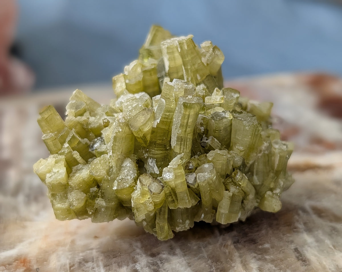 Green Tourmaline on Quartz Specimen