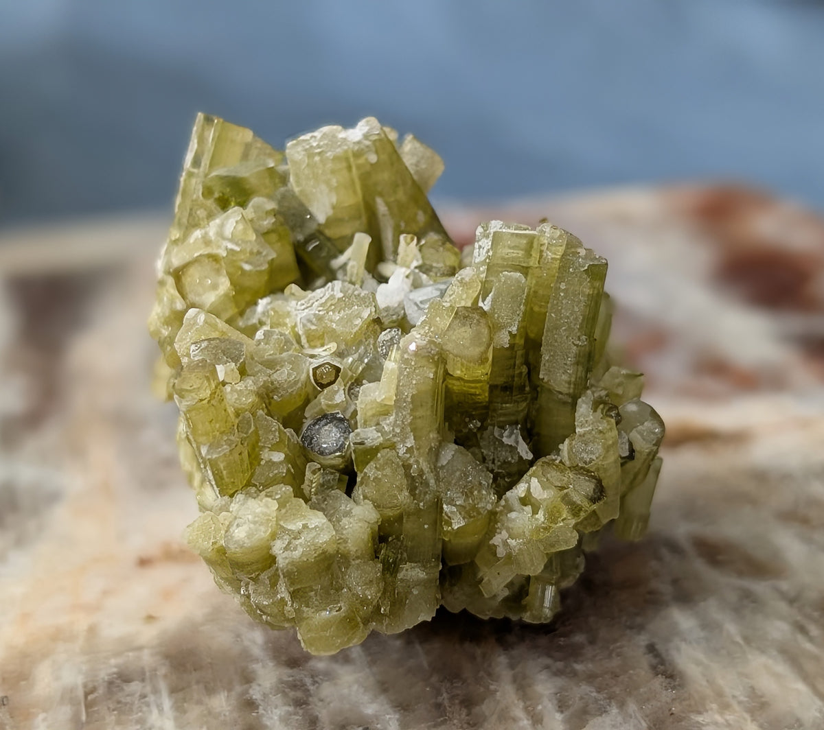 Green Tourmaline on Quartz Specimen
