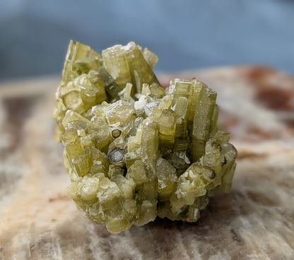 Green Tourmaline on Quartz Specimen