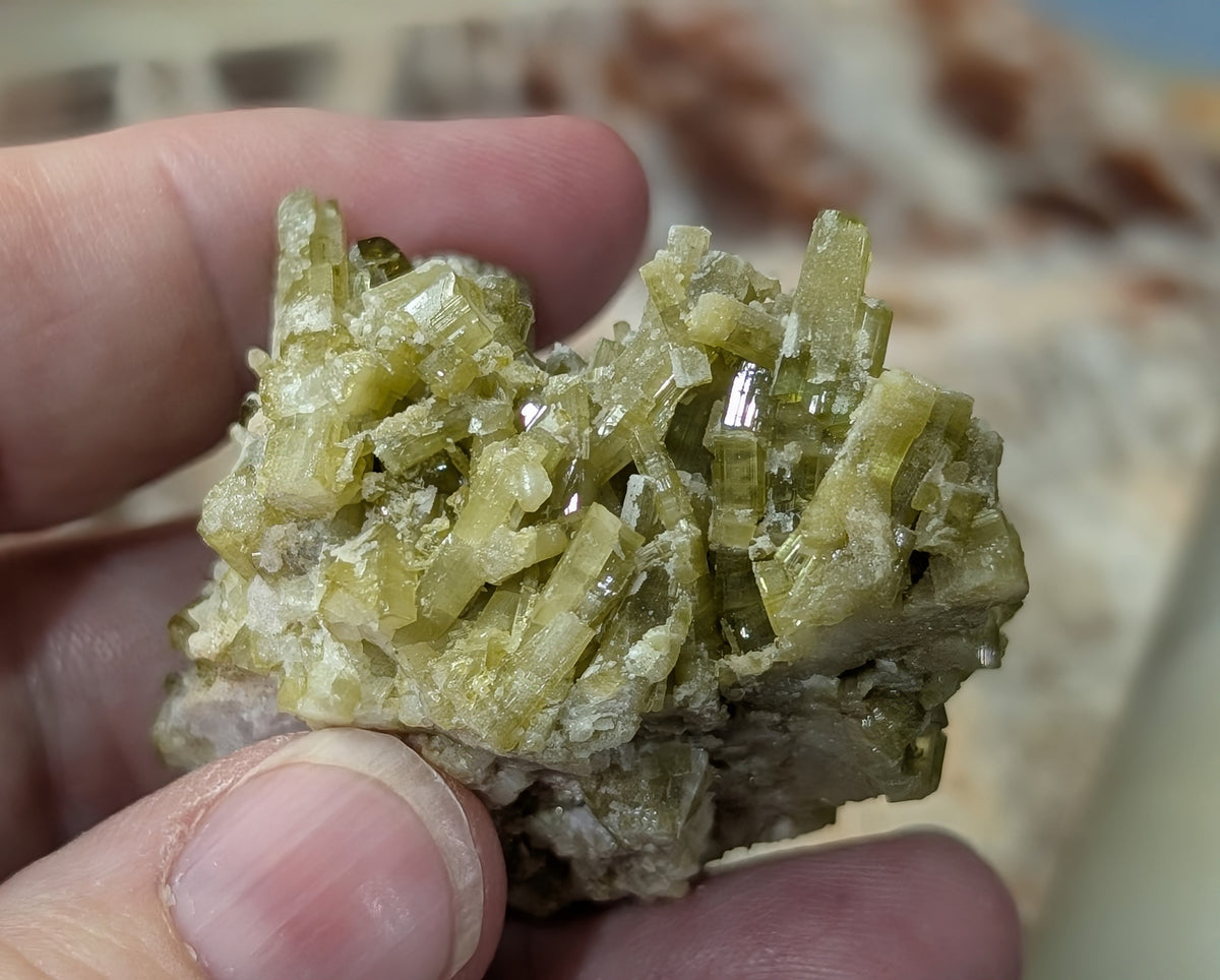 Green Tourmaline on Quartz Specimen