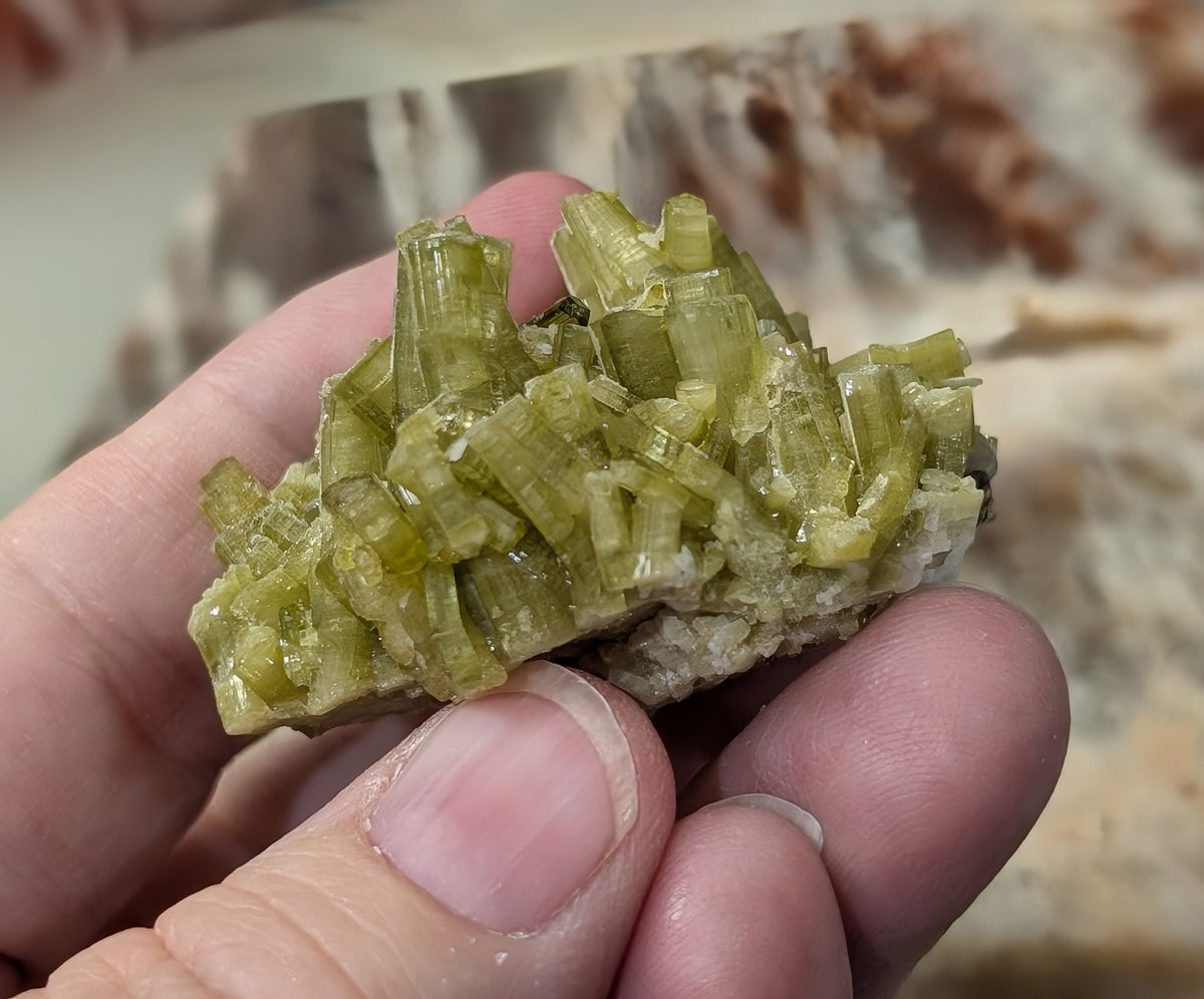 Green Tourmaline on Quartz Specimen