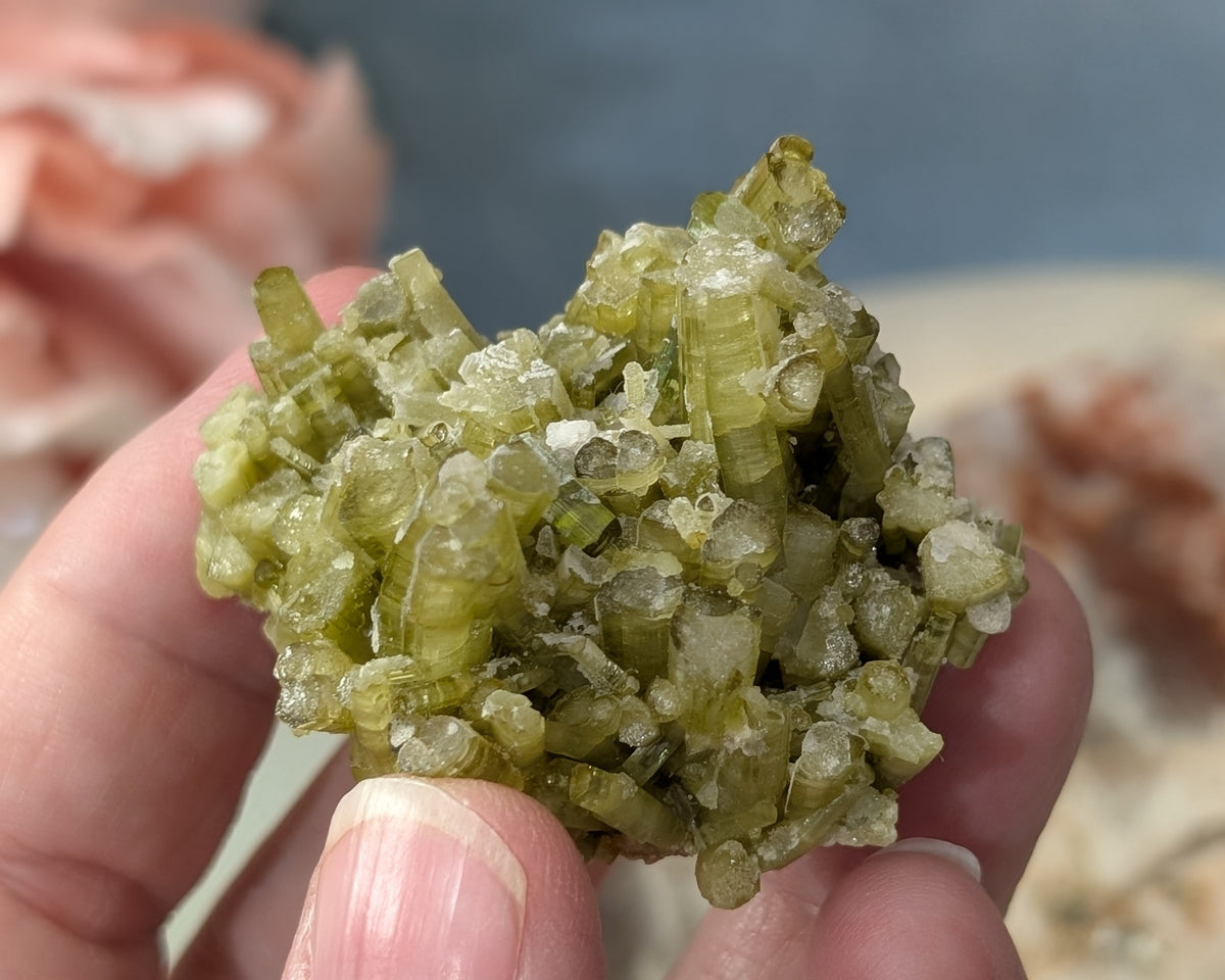 Green Tourmaline on Quartz Specimen