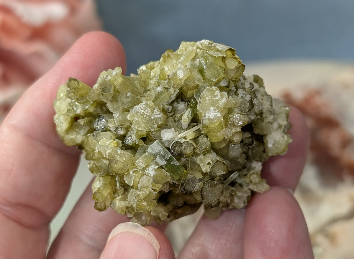 Green Tourmaline on Quartz Specimen