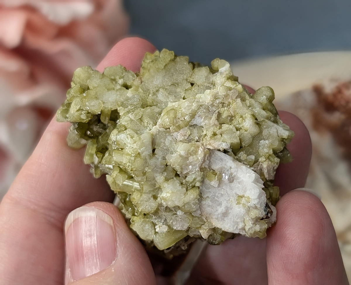 Green Tourmaline on Quartz Specimen