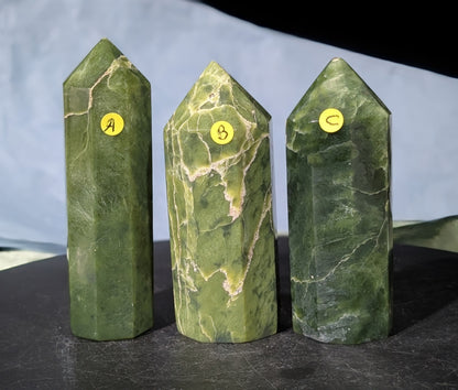 Hand Carved Green Tremolite Towers