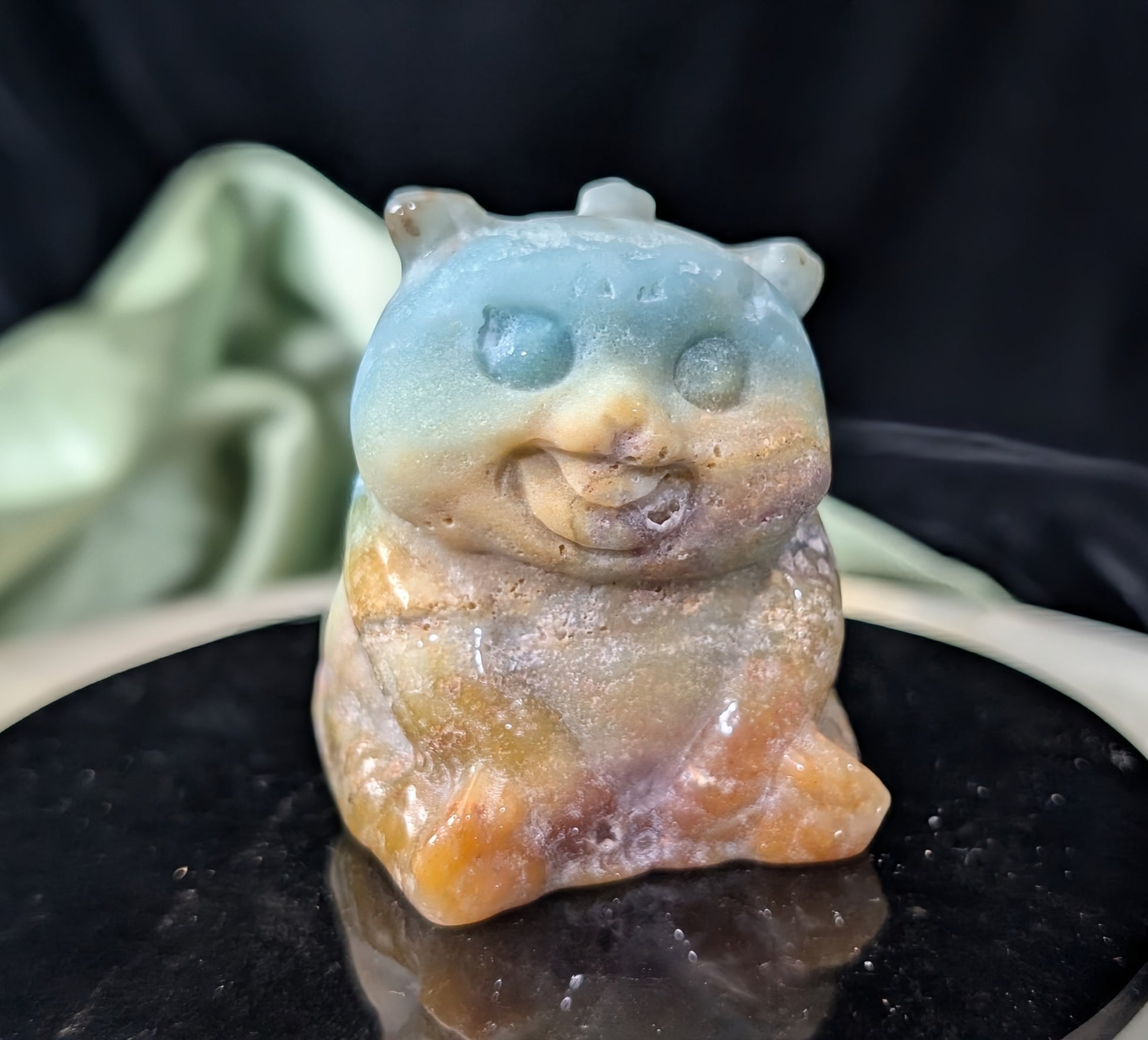 Hand Carved Blue Aragonite Panda Bear