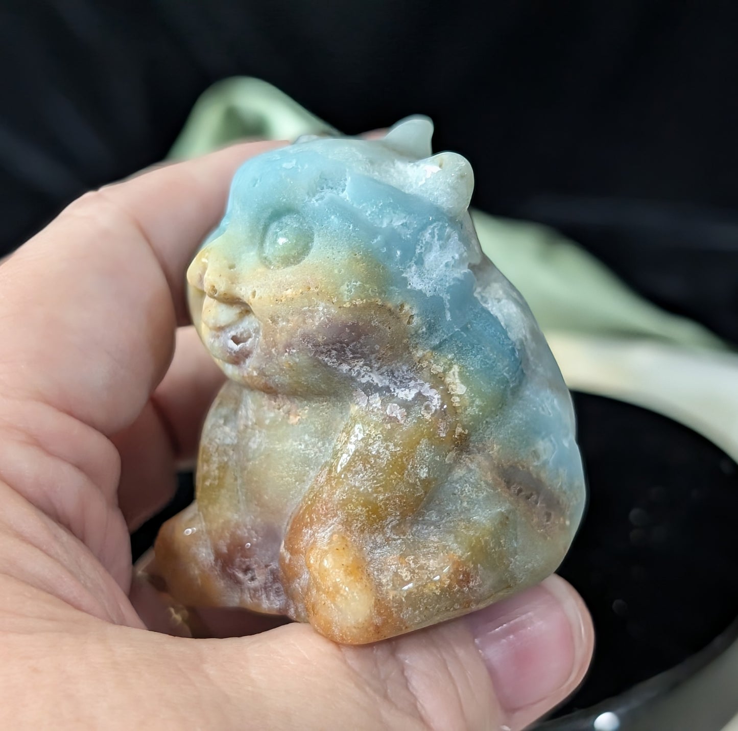 Hand Carved Blue Aragonite Panda Bear