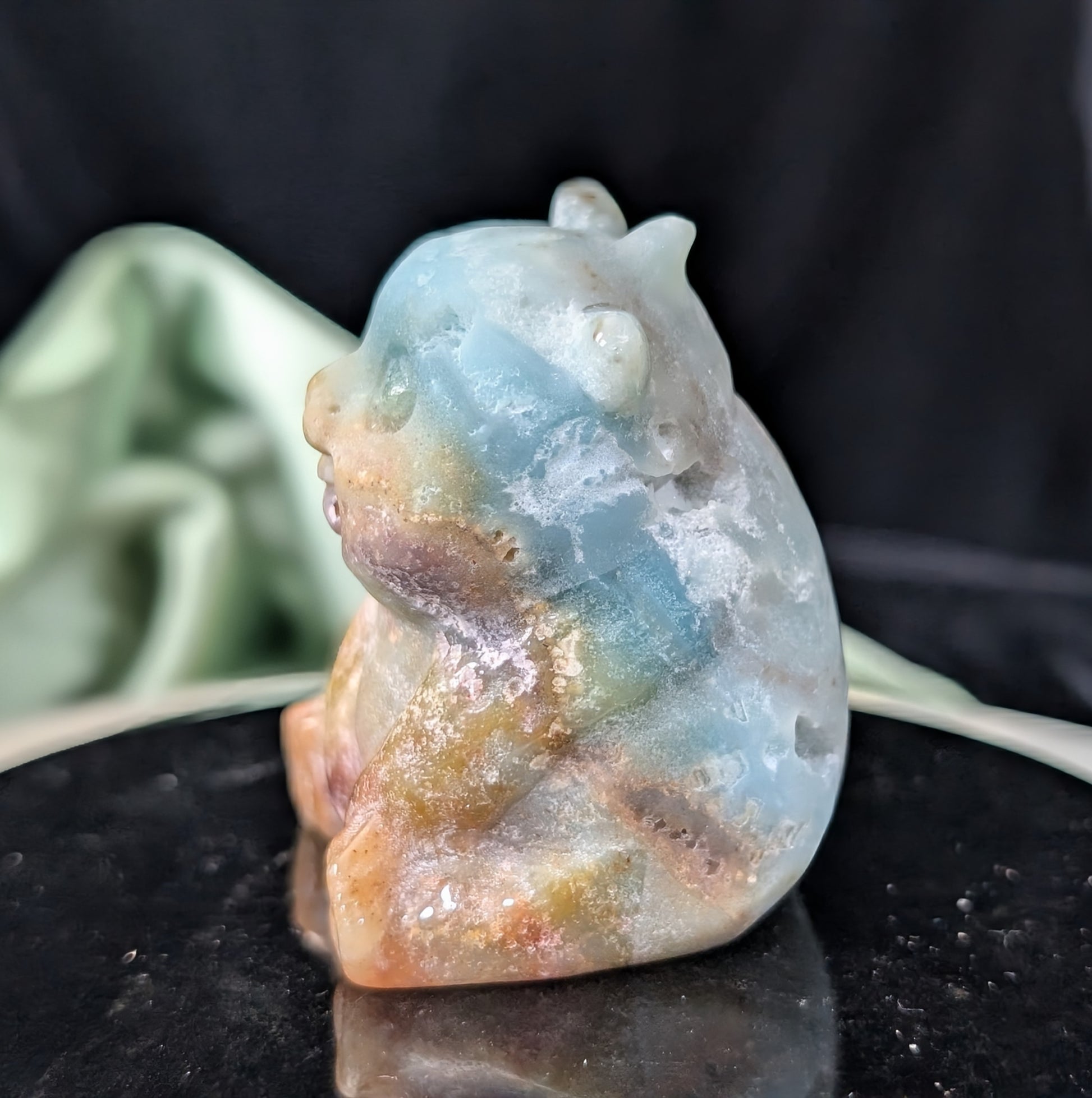 Hand Carved Blue Aragonite Panda Bear