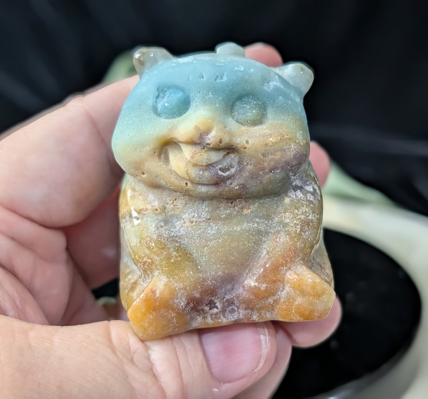 Hand Carved Blue Aragonite Panda Bear