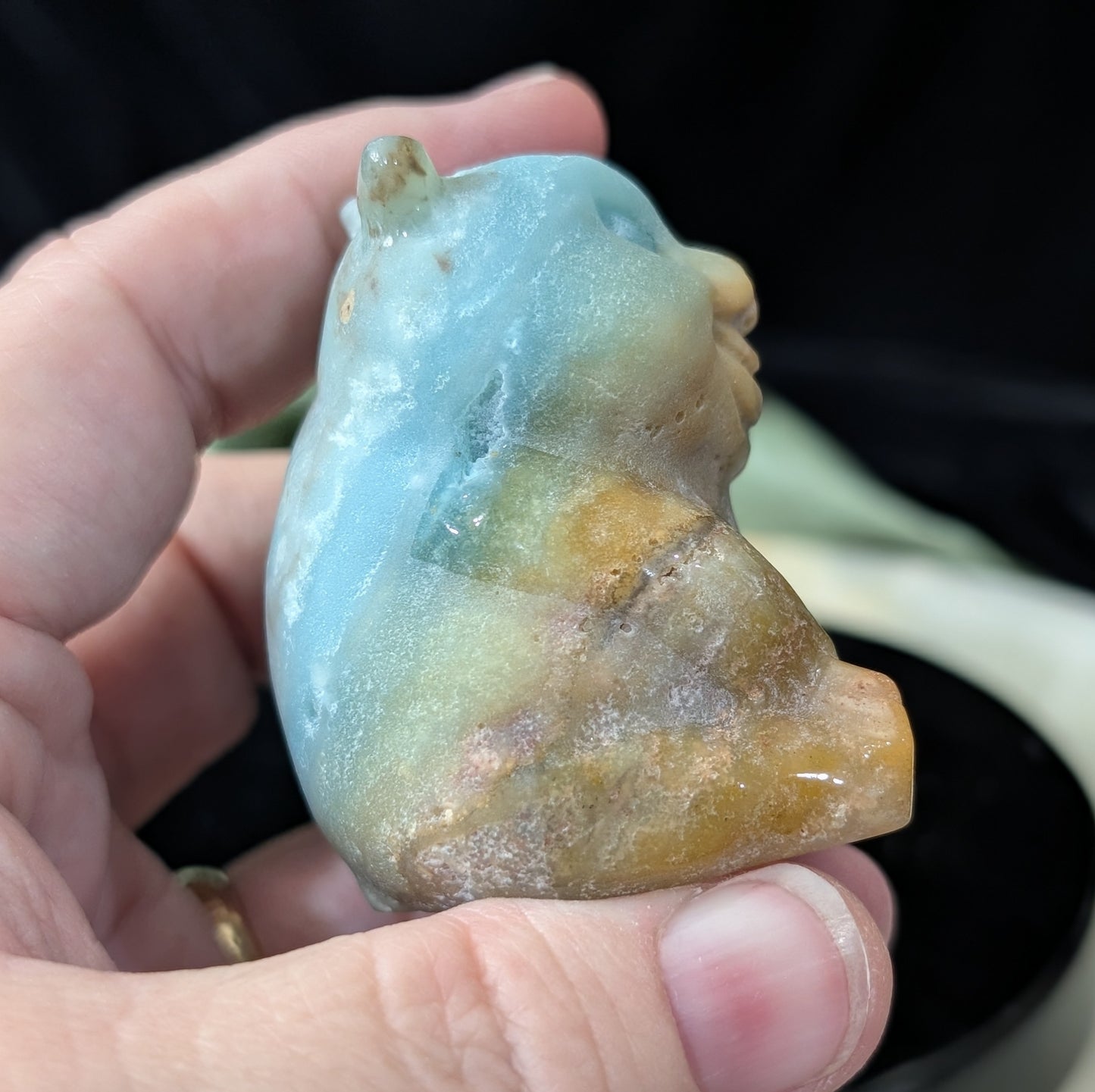 Hand Carved Blue Aragonite Panda Bear