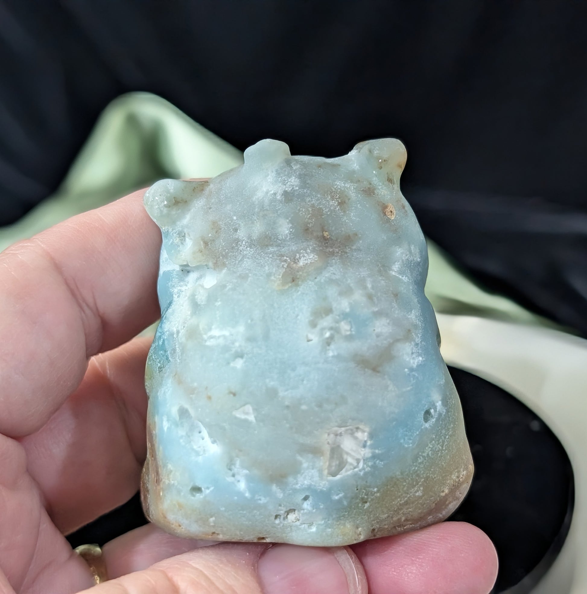 Hand Carved Blue Aragonite Panda Bear