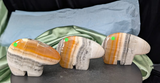 Hand Carved Brown Aragonite Polar Bear Figurines