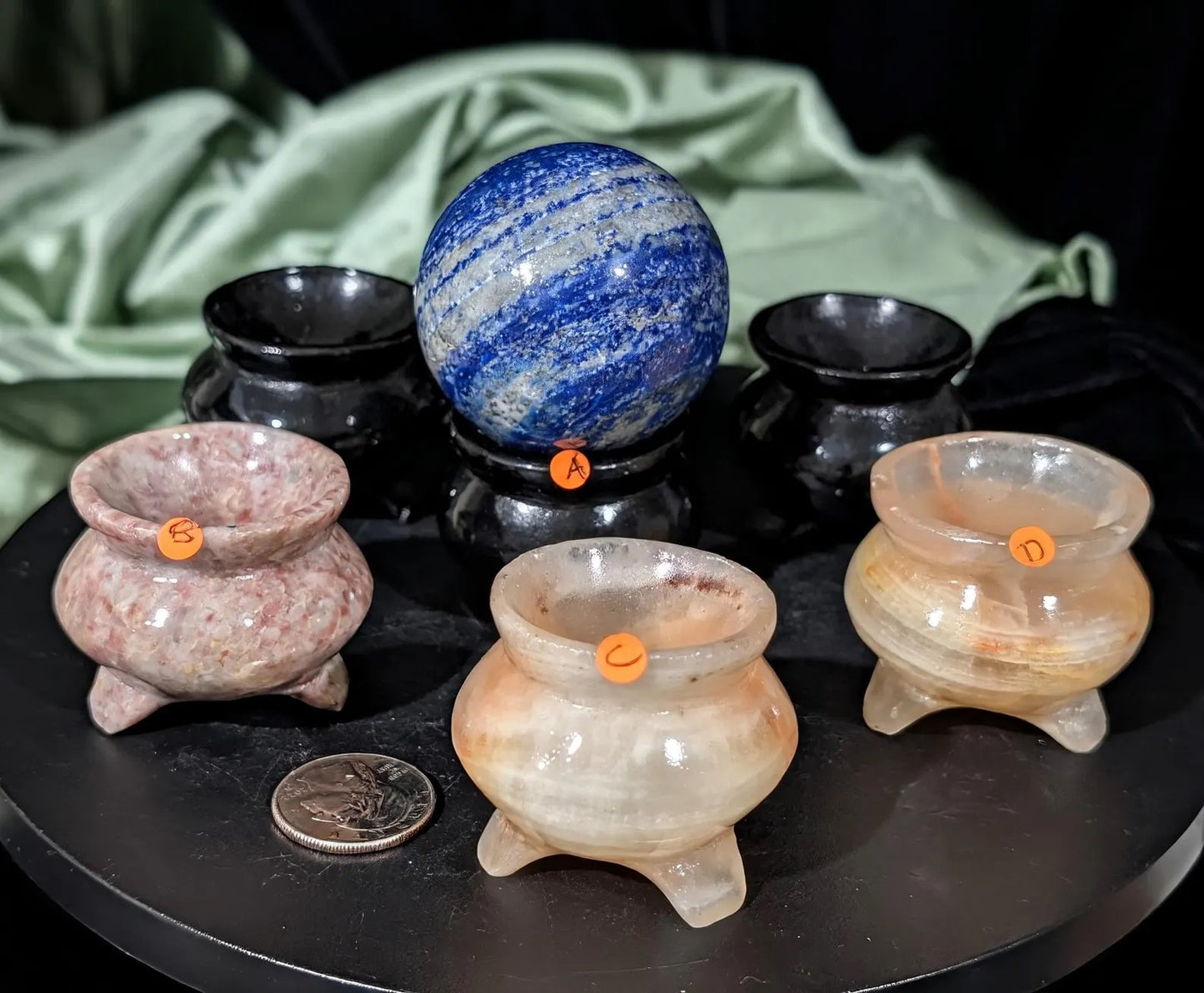 Hand Carved Crystal Cauldron Sphere Holders