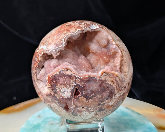 Hand Carved Druzy Pink Crazy Lace Agate Sphere