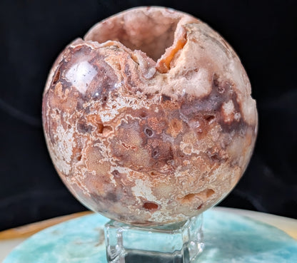 Hand Carved Druzy Pink Crazy Lace Agate Sphere