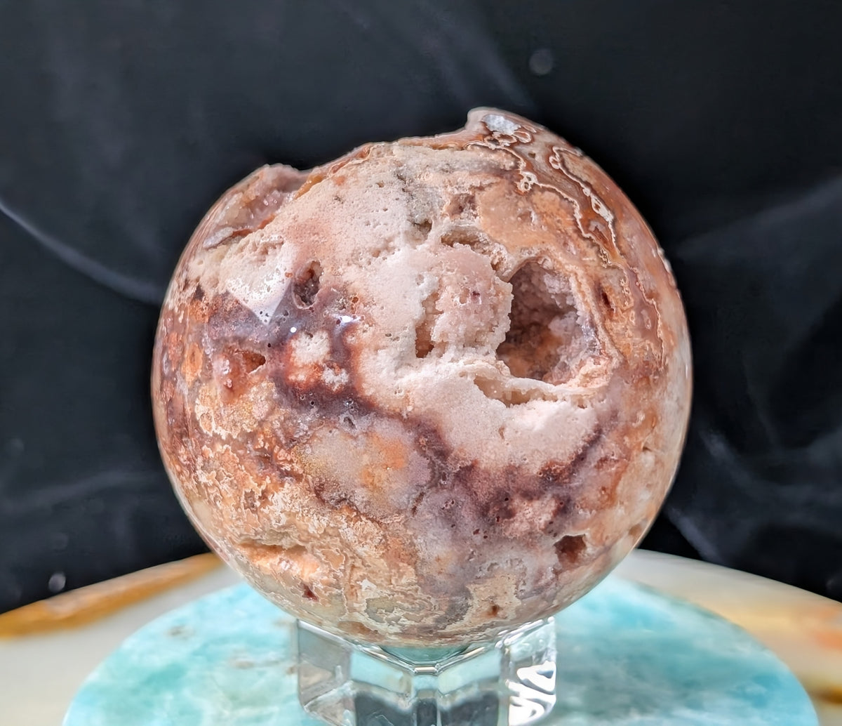 Hand Carved Druzy Pink Crazy Lace Agate Sphere