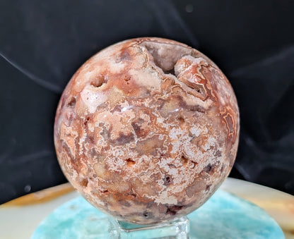 Hand Carved Druzy Pink Crazy Lace Agate Sphere