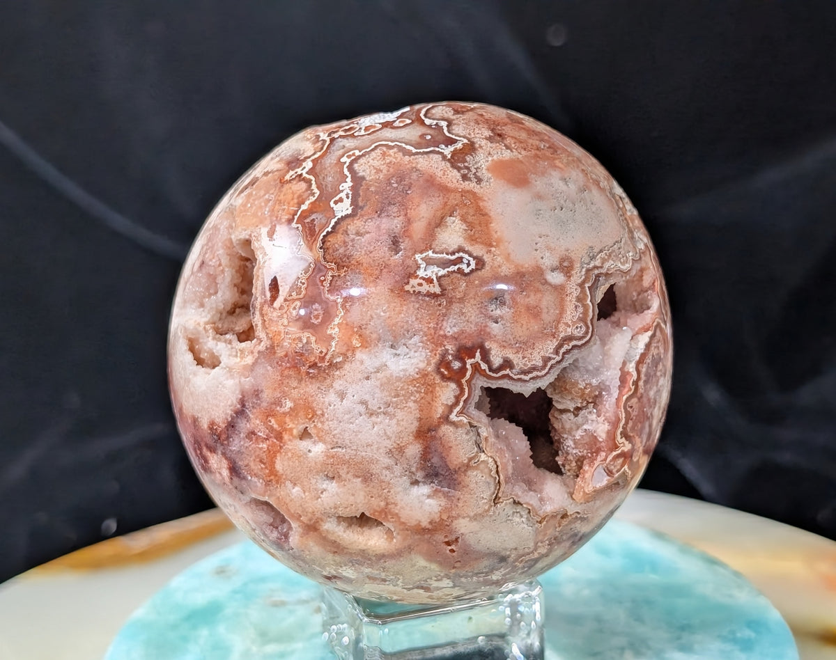 Hand Carved Druzy Pink Crazy Lace Agate Sphere
