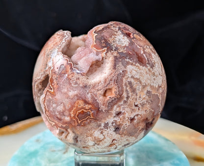 Hand Carved Druzy Pink Crazy Lace Agate Sphere