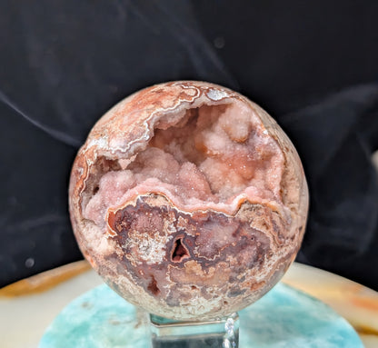 Hand Carved Druzy Pink Crazy Lace Agate Sphere