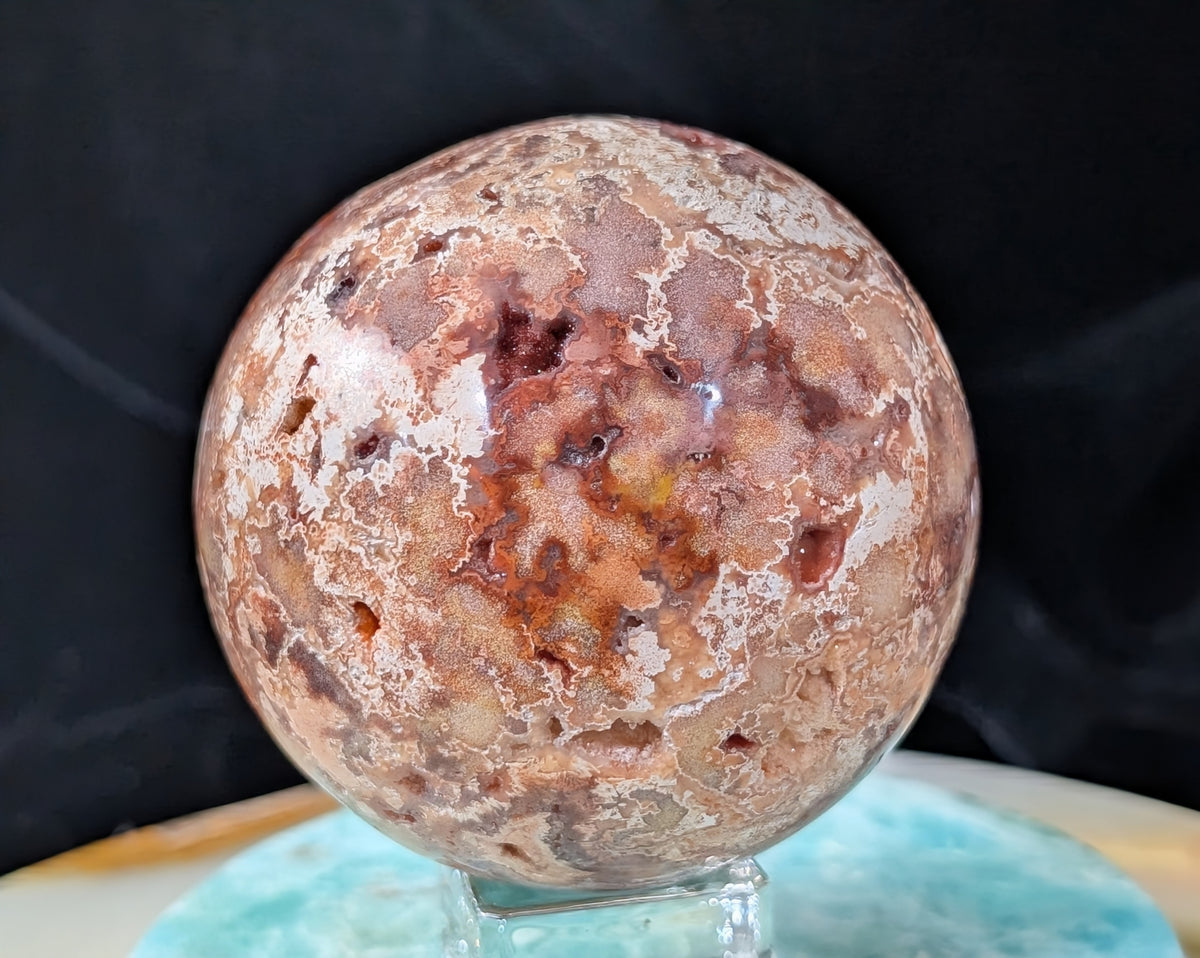 Hand Carved Druzy Pink Crazy Lace Agate Sphere