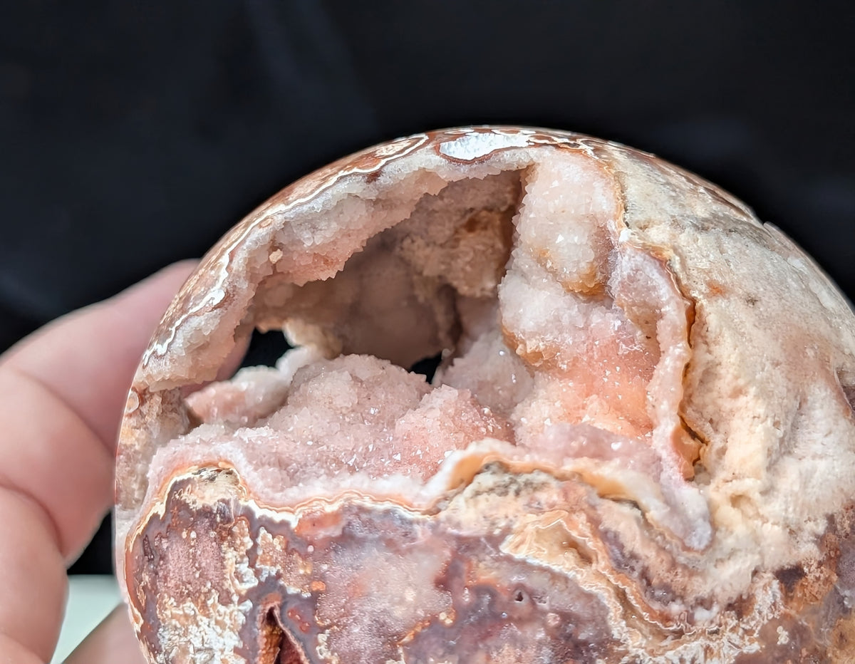 Hand Carved Druzy Pink Crazy Lace Agate Sphere