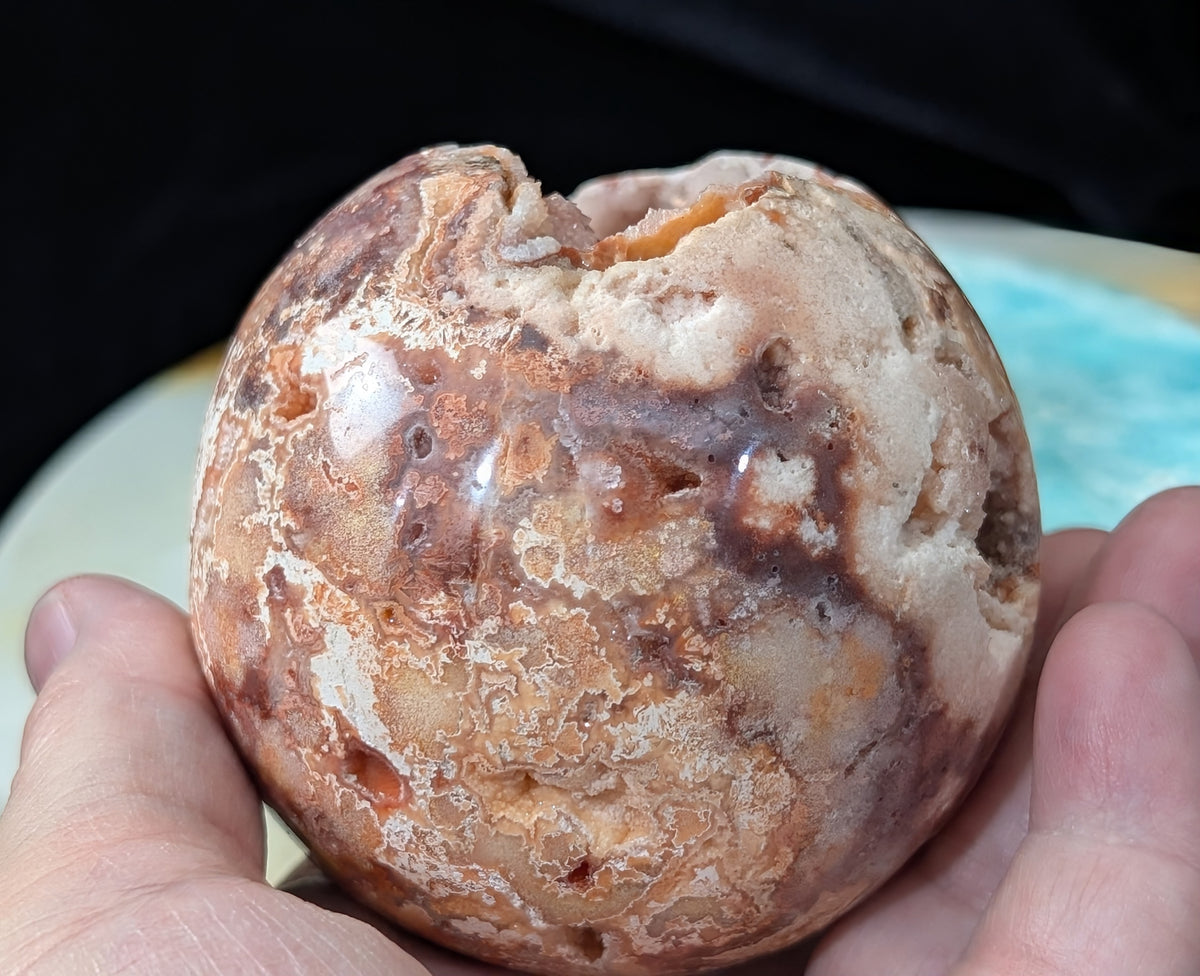 Hand Carved Druzy Pink Crazy Lace Agate Sphere