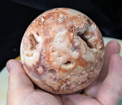 Hand Carved Druzy Pink Crazy Lace Agate Sphere