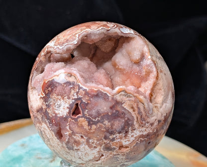 Hand Carved Druzy Pink Crazy Lace Agate Sphere