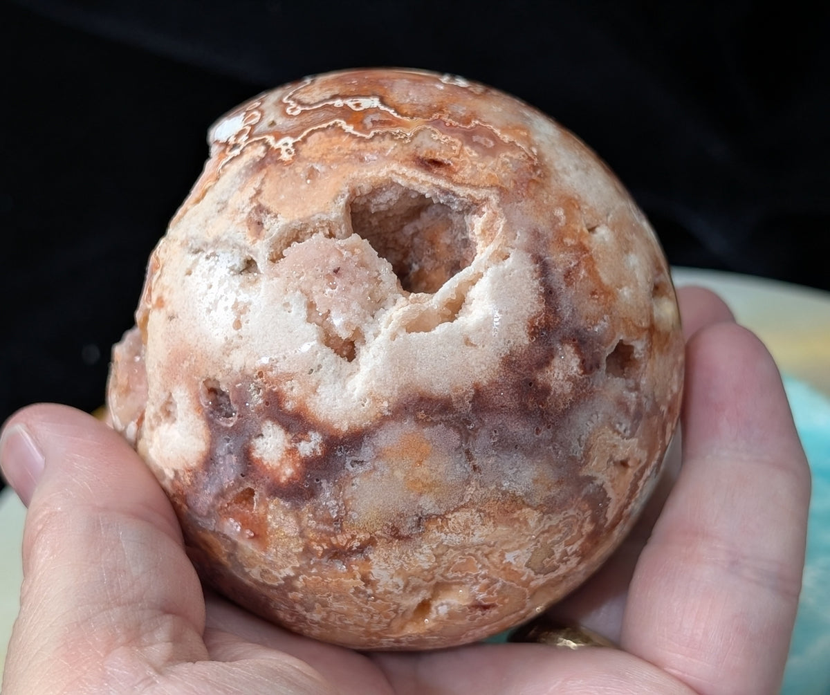 Hand Carved Druzy Pink Crazy Lace Agate Sphere