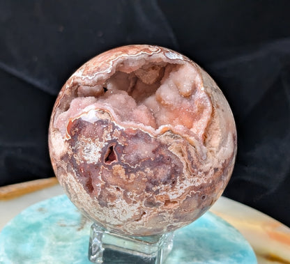 Hand Carved Druzy Pink Crazy Lace Agate Sphere