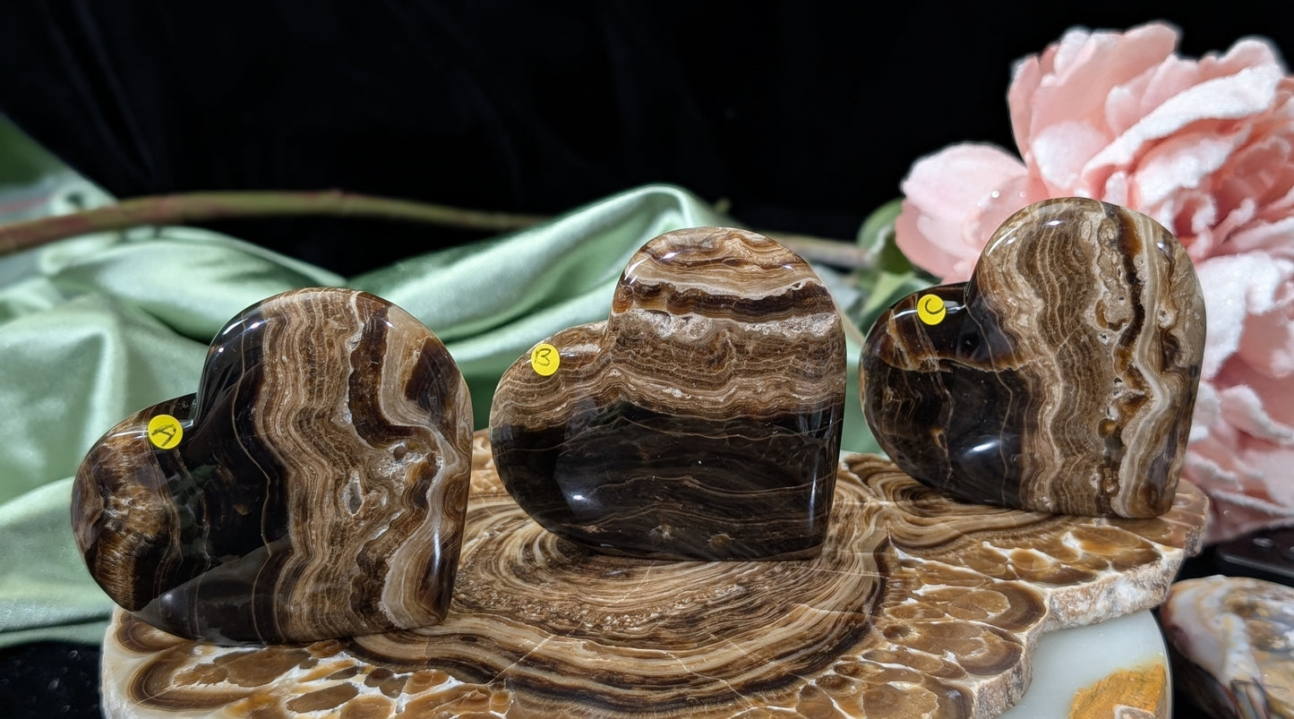 Hand Carved Freestanding Chocolate Calcite Hearts