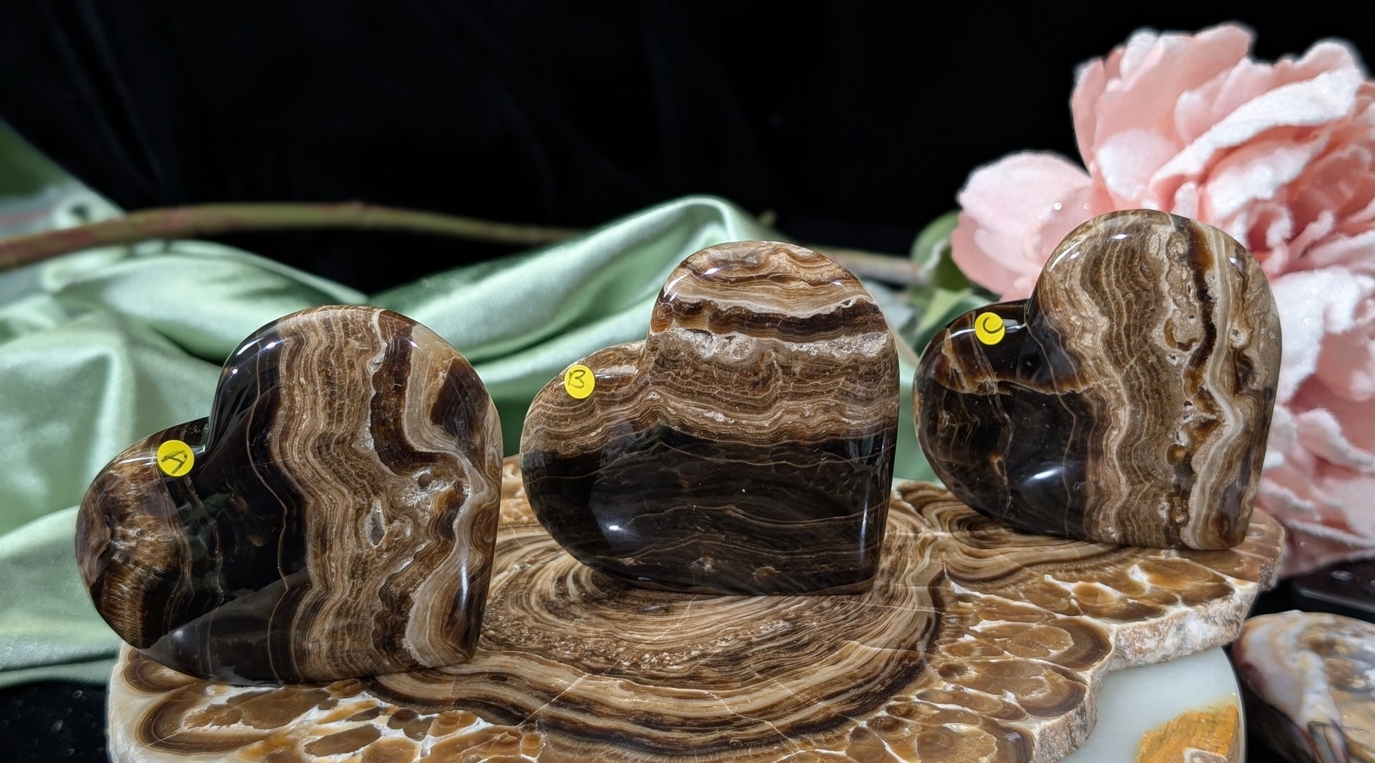 Hand Carved Freestanding Chocolate Calcite Hearts