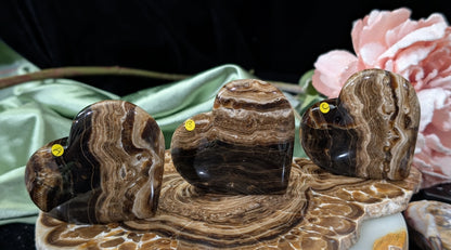 Hand Carved Freestanding Chocolate Calcite Hearts