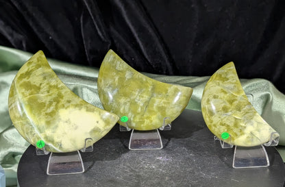 Hand Carved Green Jade Moons
